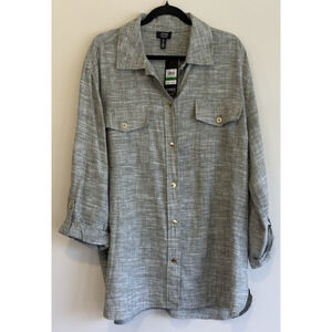 Jones New York Signature Linen Blend Top w/Roll Tab Sleeves Green Size Large NWT